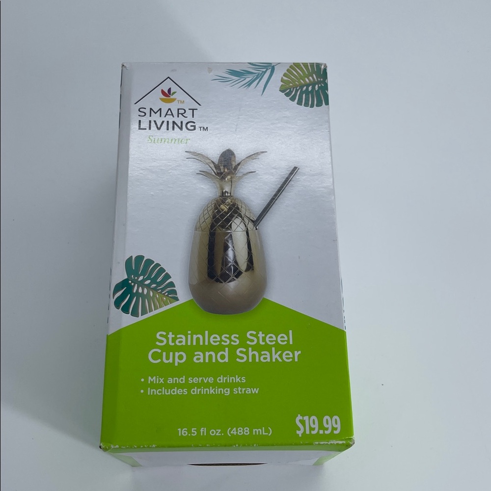 Smart Living Gold Pineapple Shaker with Straw